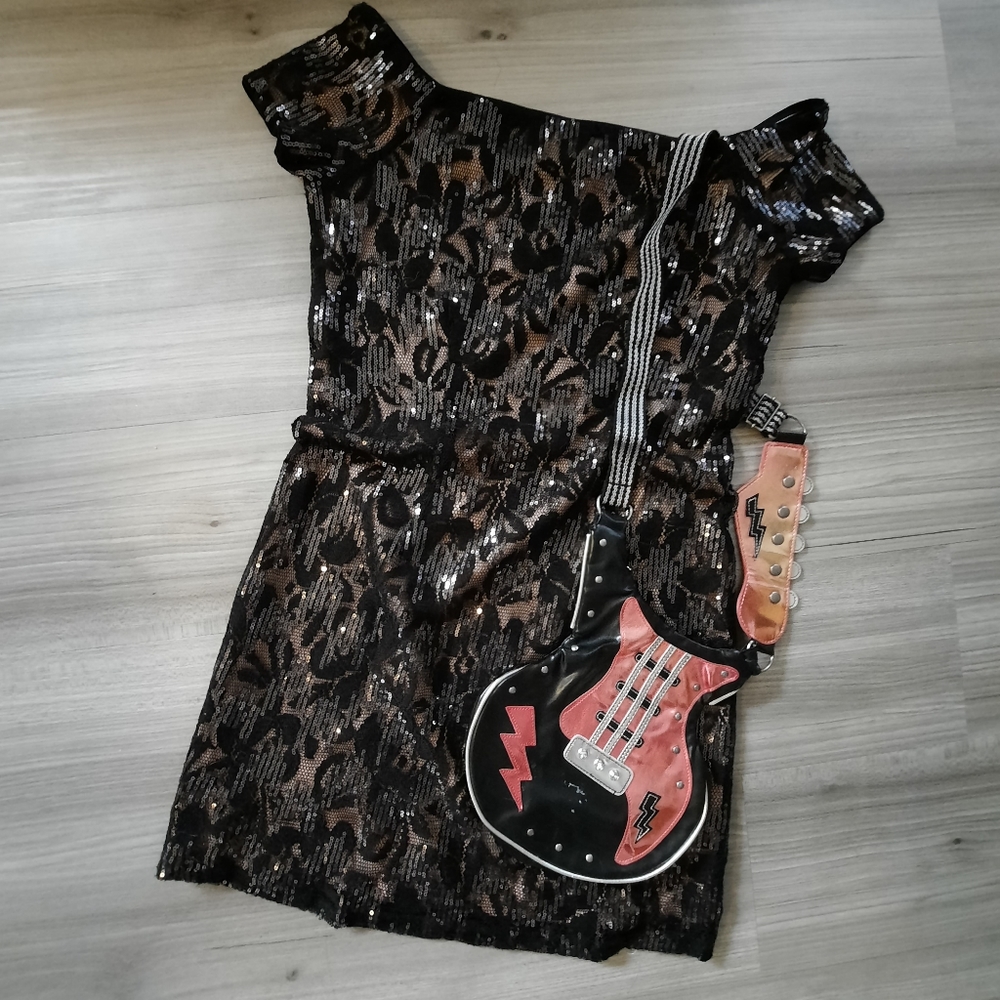 Sequin Animal Print Party Dress - Black and Brown